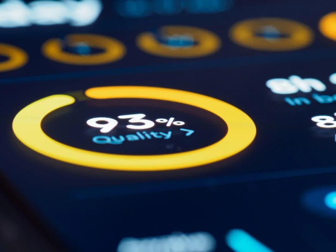 A close-up of circular percentage indicators on a screen.